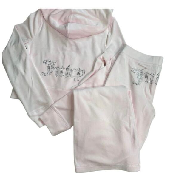NWT JUICY COUTURE Velour Bling Tracksuit Hoodie & Pant Soft Glow Pink Size L Y2K - Picture 1 of 7